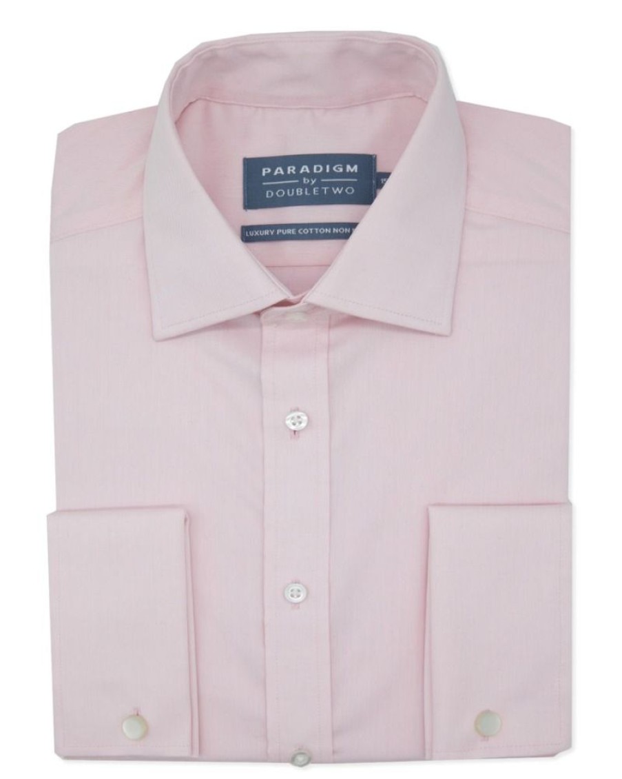 Shirts Double Two | Pink Non-Iron Pure Cotton Twill Shirt - Double Cuff