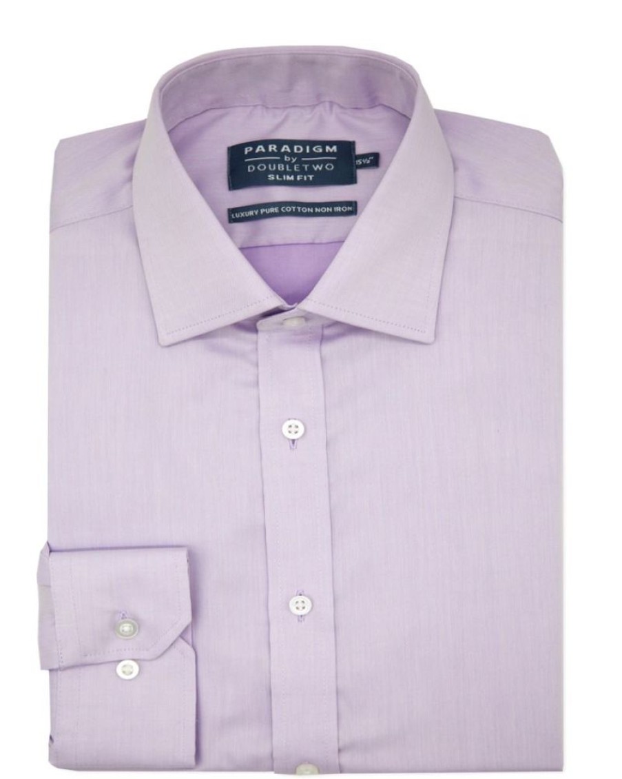 Shirts Double Two | Tailored Fit Lilac Non-Iron Pure Cotton Twill Shirt