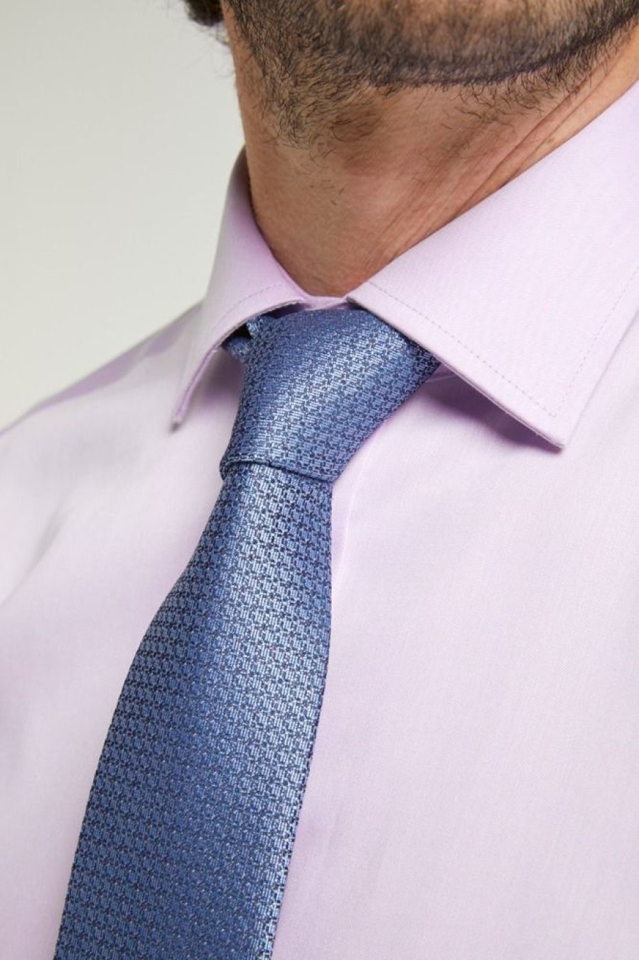 Shirts Double Two | Tailored Fit Lilac Non-Iron Pure Cotton Twill Shirt