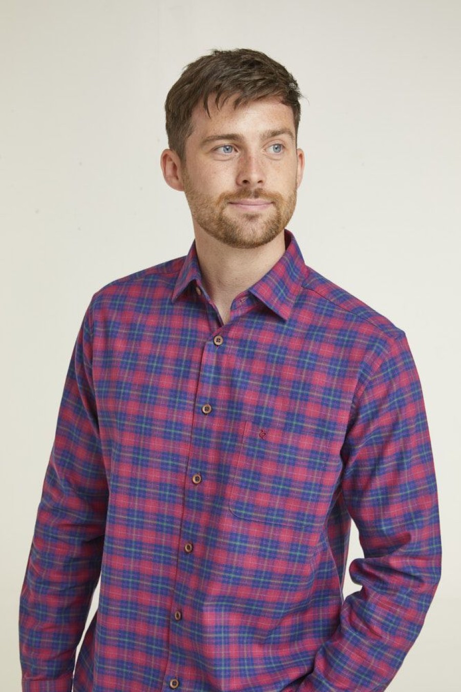 Casualwear Double Two | Wine & Navy Check Long Sleeve Casual Shirt