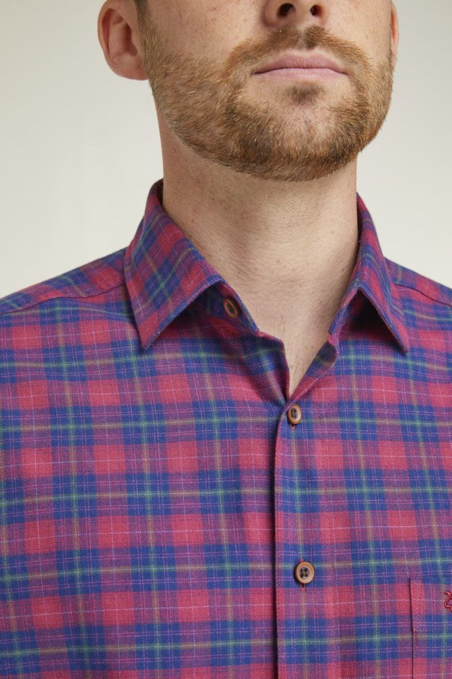 Casualwear Double Two | Wine & Navy Check Long Sleeve Casual Shirt