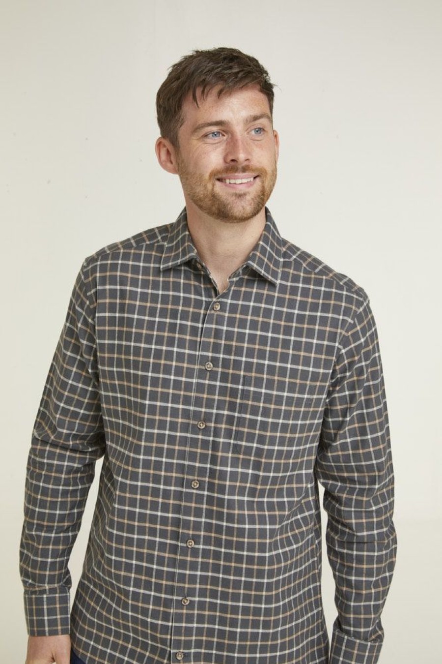 Casualwear Double Two | Grey & Rust Check Long Sleeve Casual Shirt