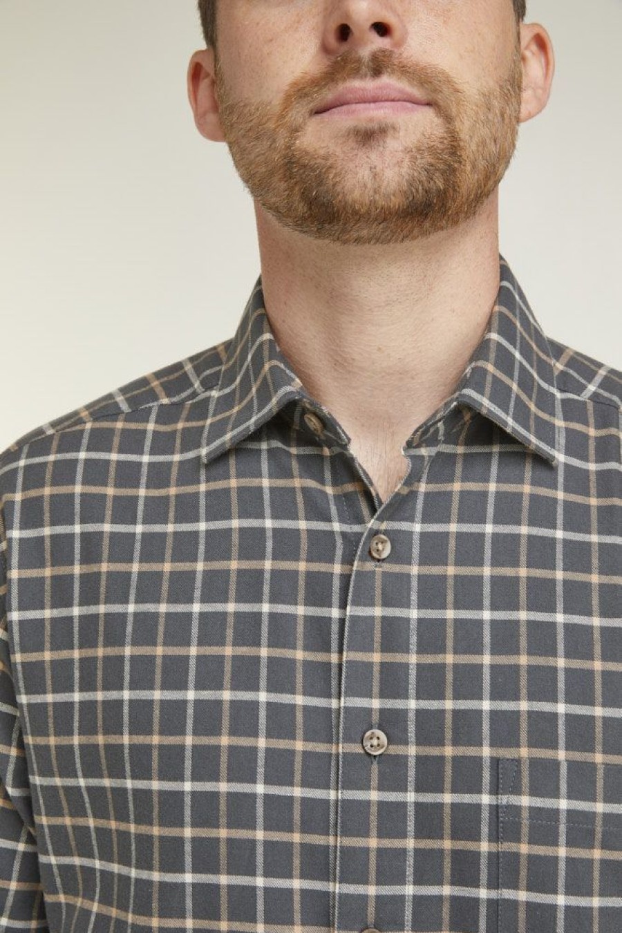 Casualwear Double Two | Grey & Rust Check Long Sleeve Casual Shirt