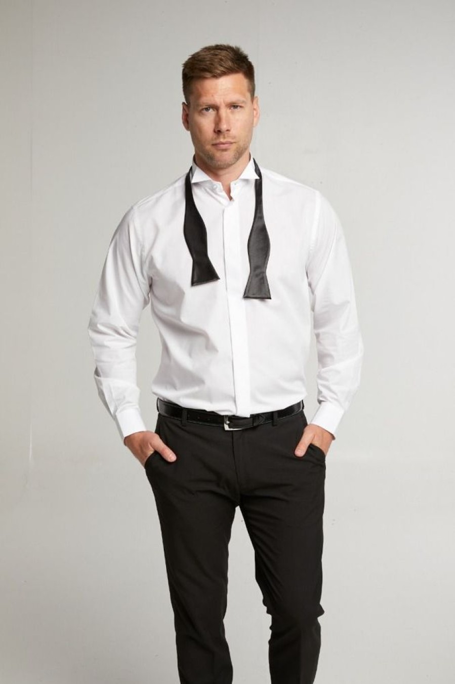 Shirts Double Two | Slim Fit White Wing Collar Plain Dress Shirt