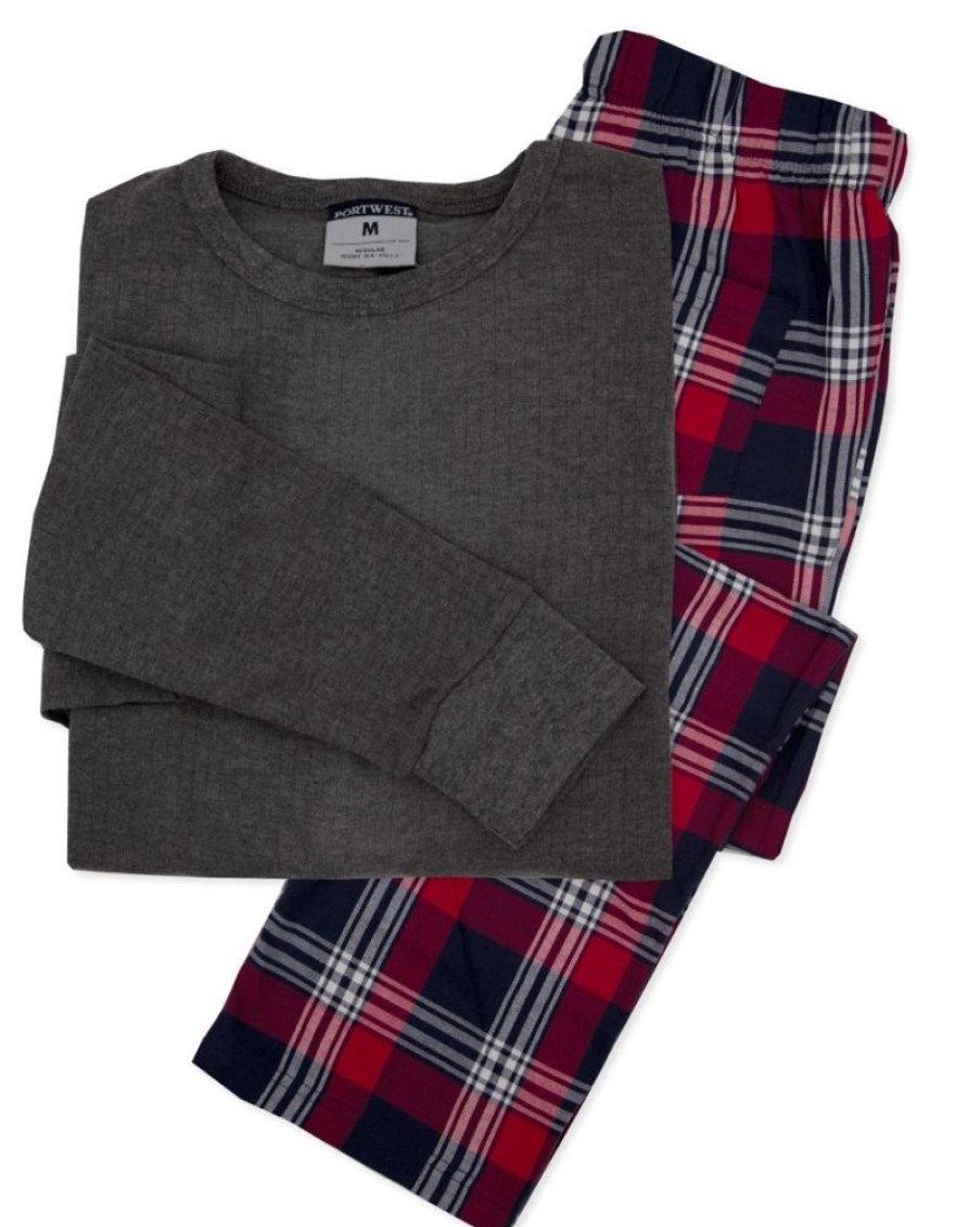 Casualwear Double Two | Red & Grey Check Thermal Pyjama Set