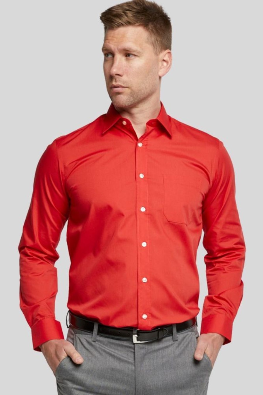 Shirts Double Two | Red Classic Easy Care Long Sleeve Shirt