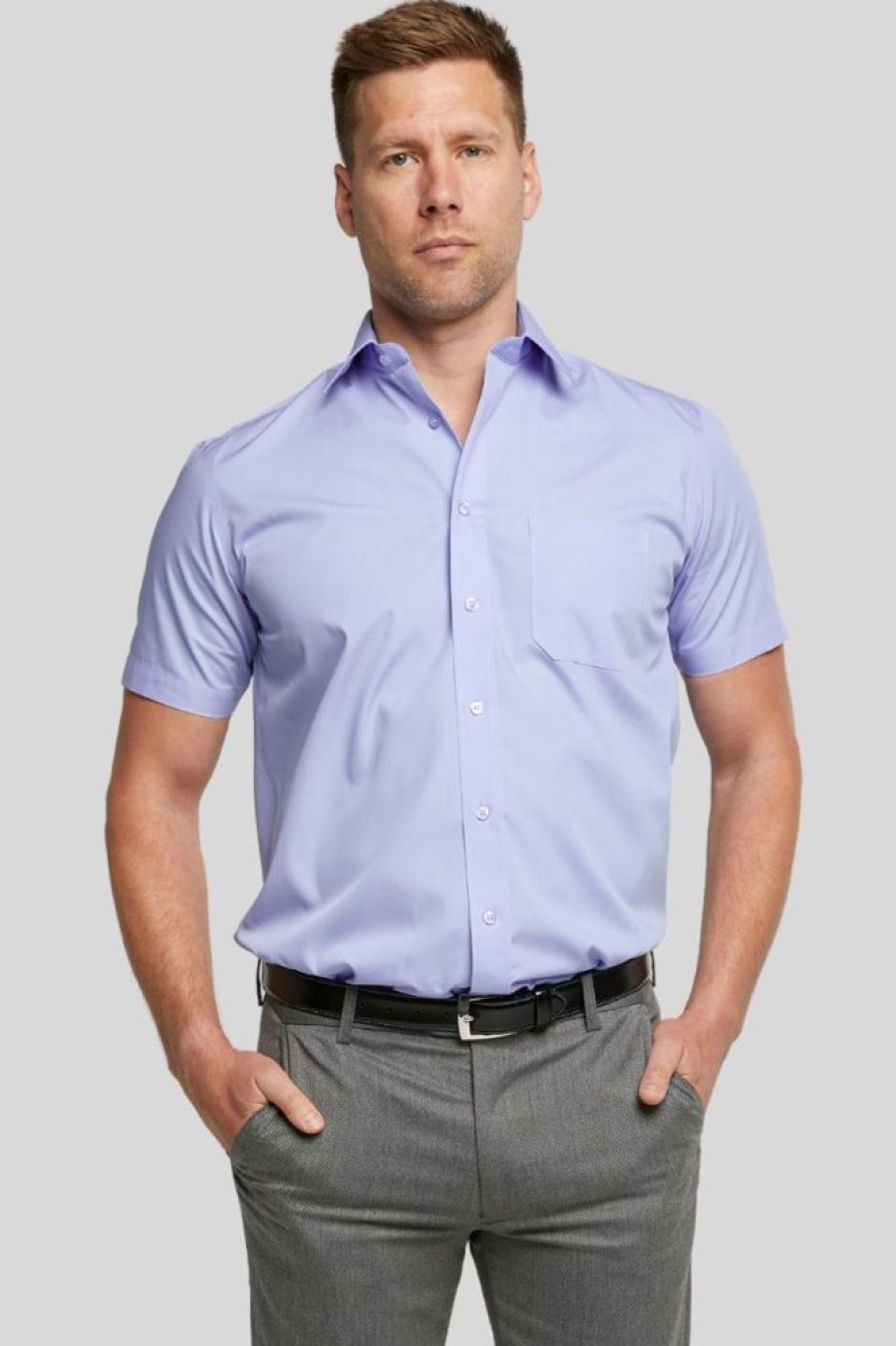 Shirts Double Two | Fresh Blue Short Sleeve Non-Iron Shirt