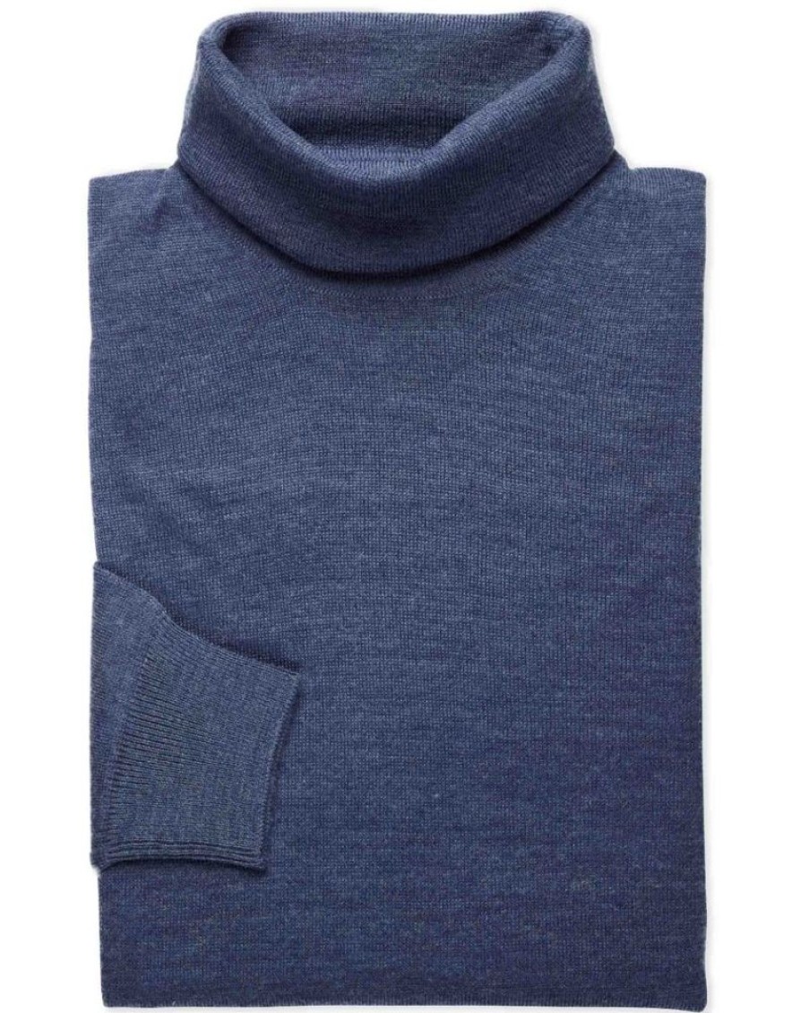 Casualwear Double Two | Denim Blue Merino Blend Roll Neck Jumper