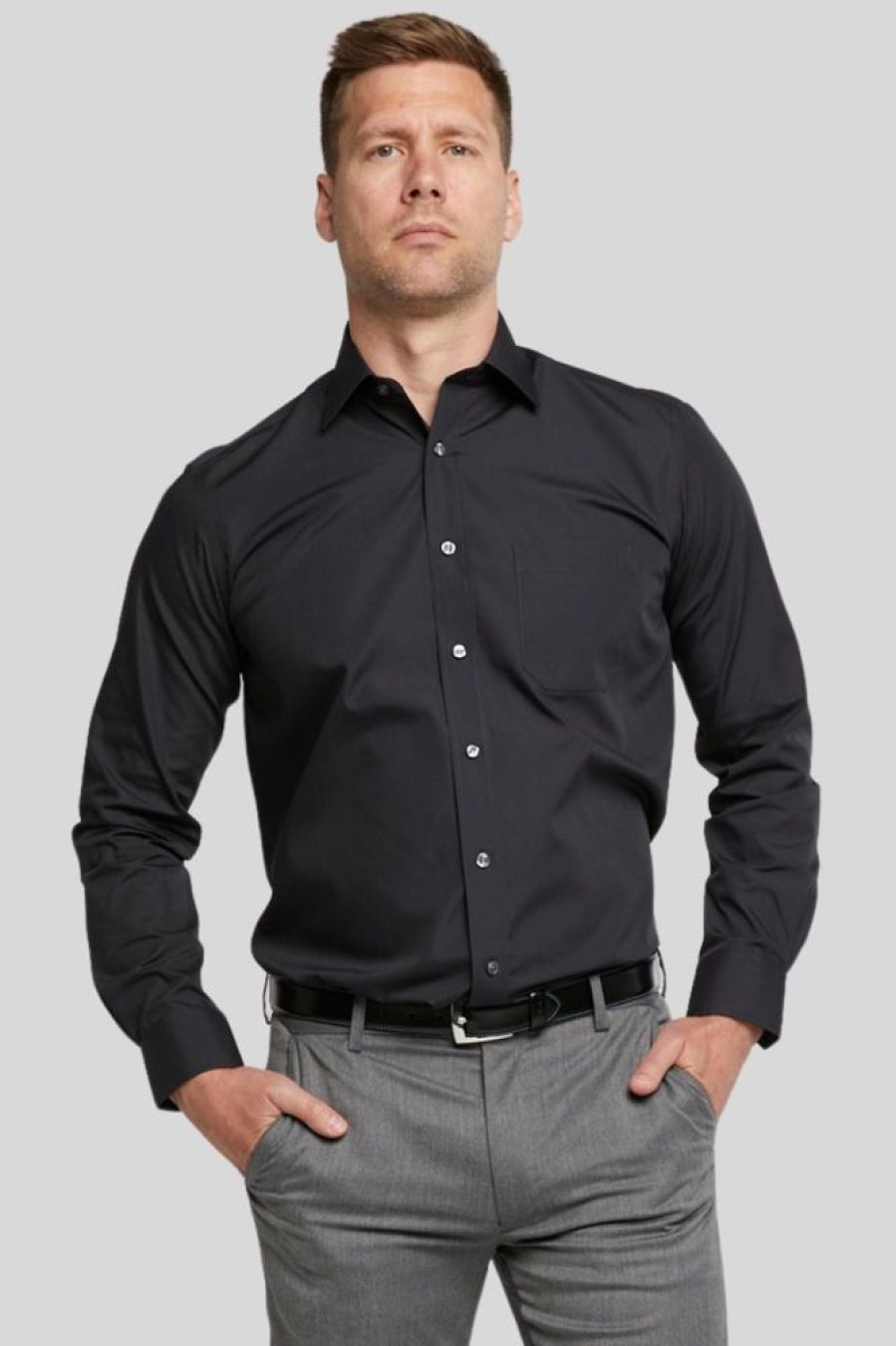 Shirts Double Two | Black Long Sleeve Non-Iron Shirt