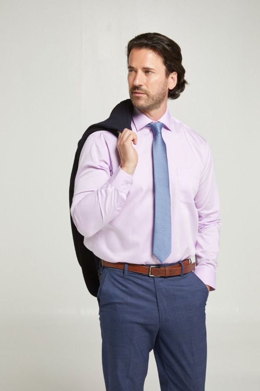 Shirts Double Two | Lilac Non-Iron Pure Cotton Twill Shirt