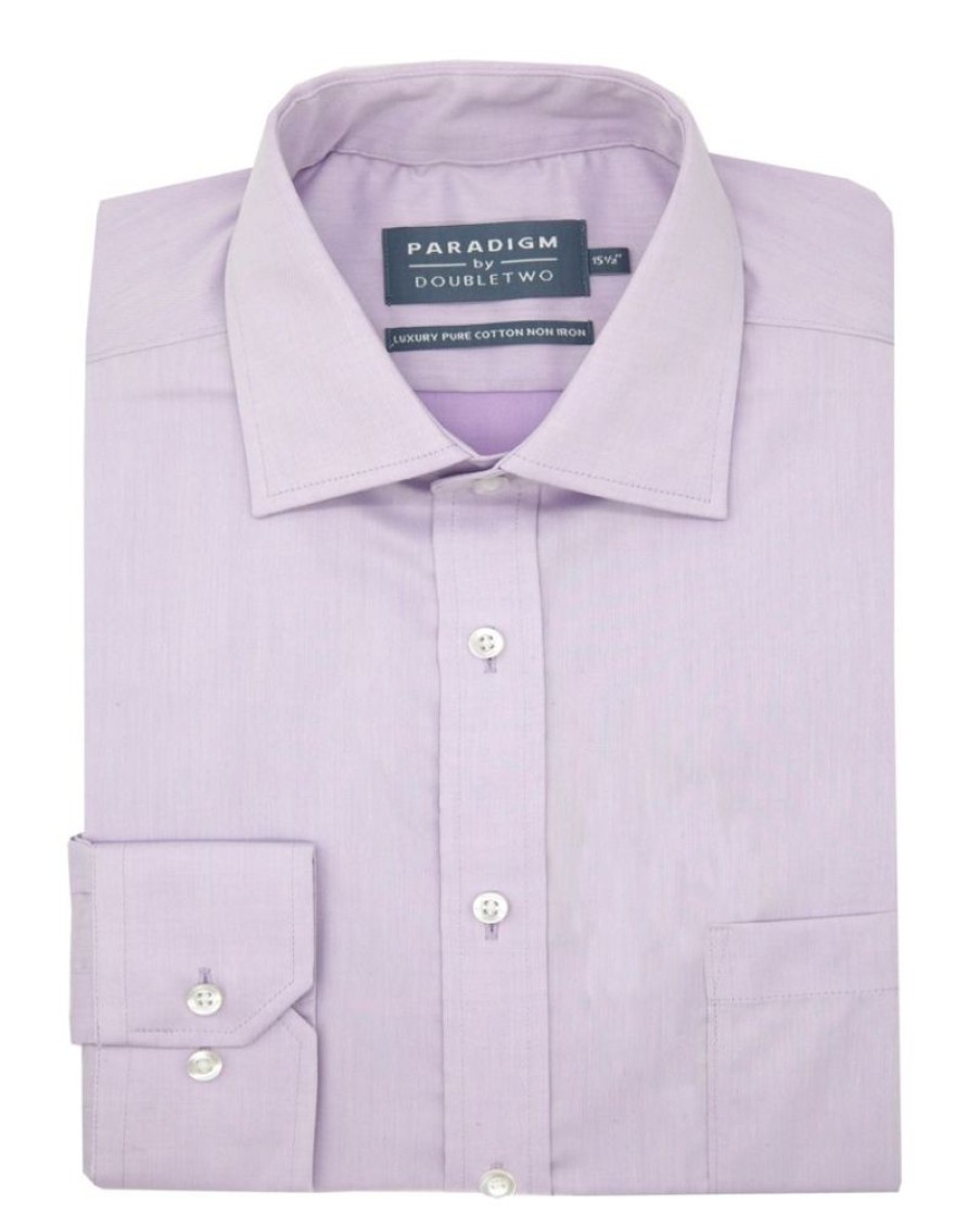 Shirts Double Two | Lilac Non-Iron Pure Cotton Twill Shirt