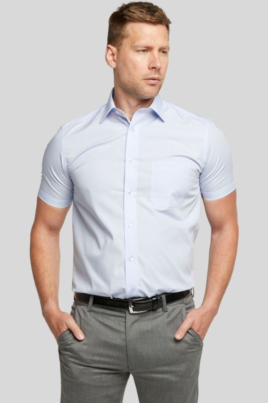 Shirts Double Two | New Blue Short Sleeve Non-Iron Shirt