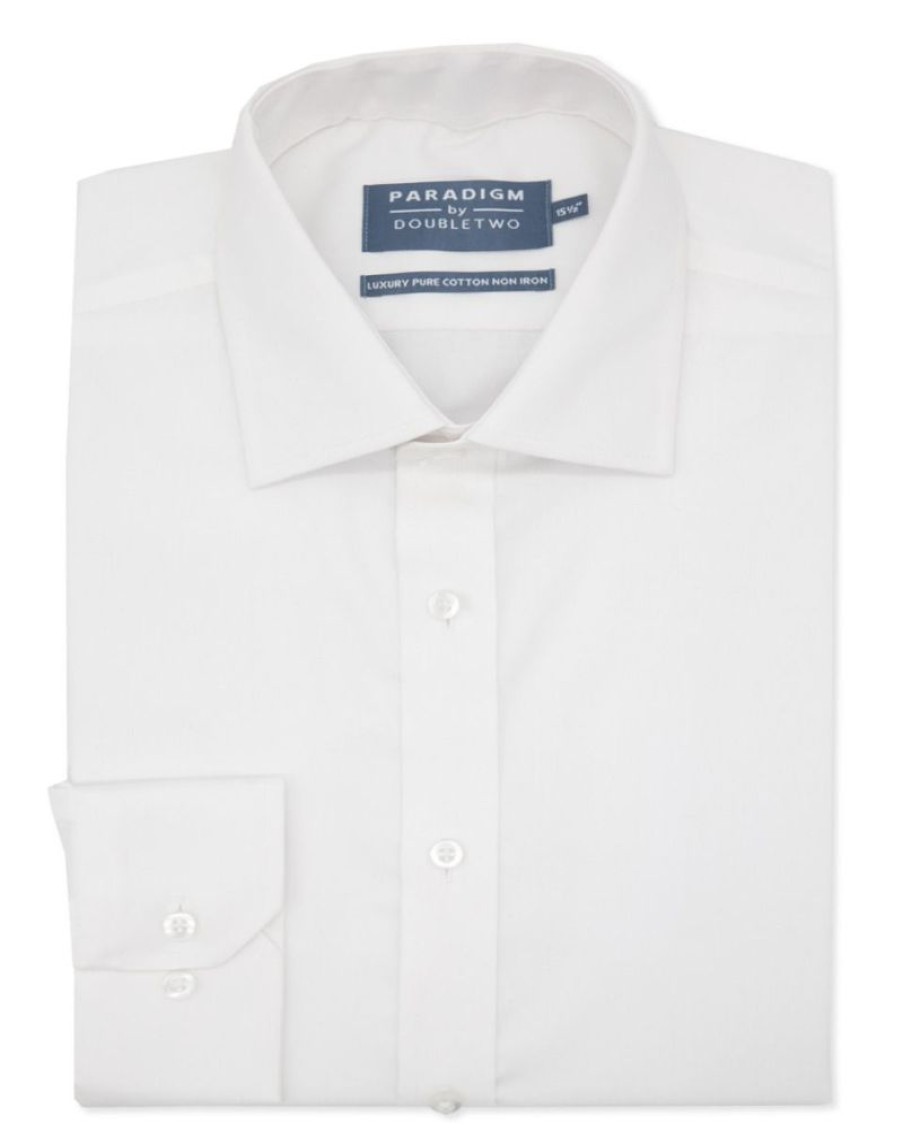 Shirts Double Two | White Non-Iron Pure Cotton Twill Shirt