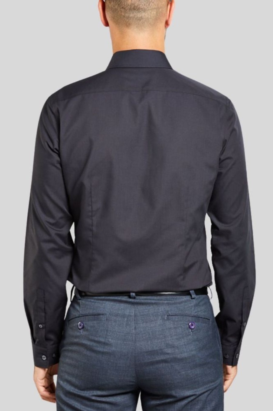 Shirts Double Two | Slim Fit Black Long Sleeve Non-Iron Shirt