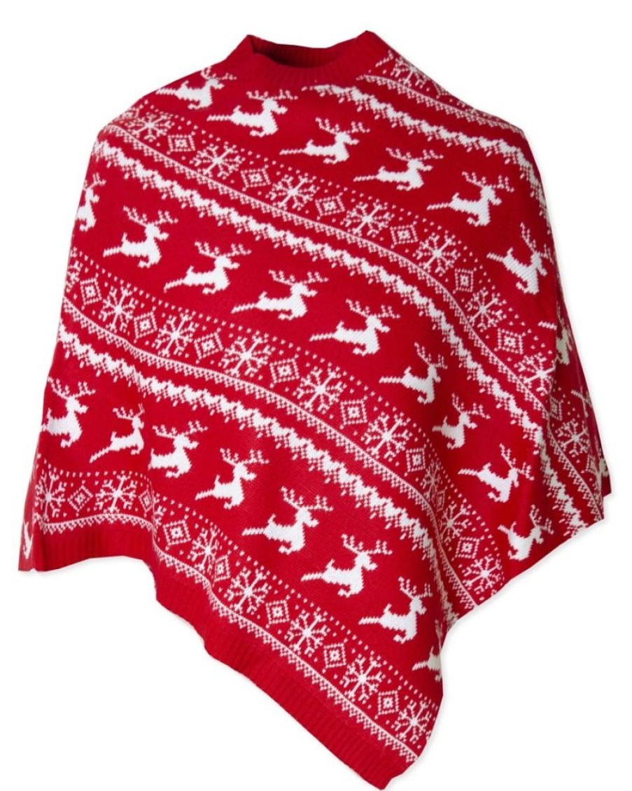 Casualwear Double Two | Red Women'S Christmas Poncho