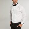 Shirts Double Two | White Wing Collar Wide Stitch Pleated Dress Shirt